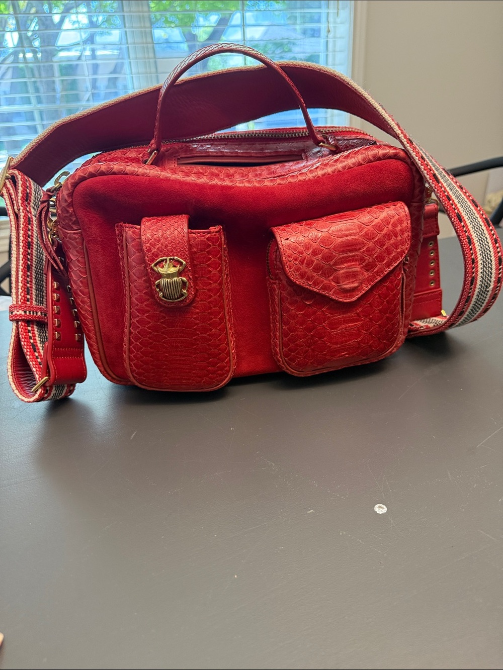 Claris Virot César Red Women's Crossbody Bag with Front Pockets python.
